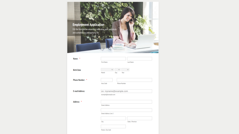 Image example of Job Application form