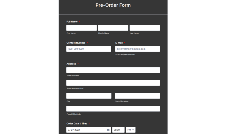 Image example of (Pre-)Order form