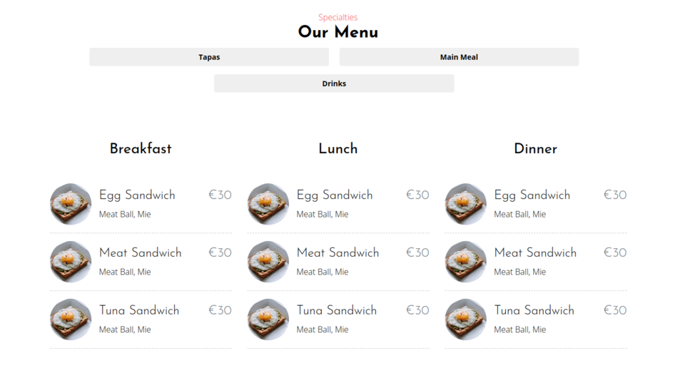 Image example of Menus & Food list