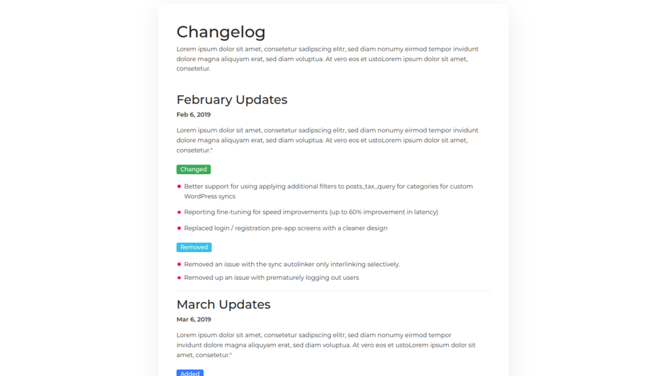 Image example of Change Log